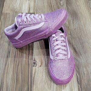 Girls Van's old skool pink glitter shoes size 3